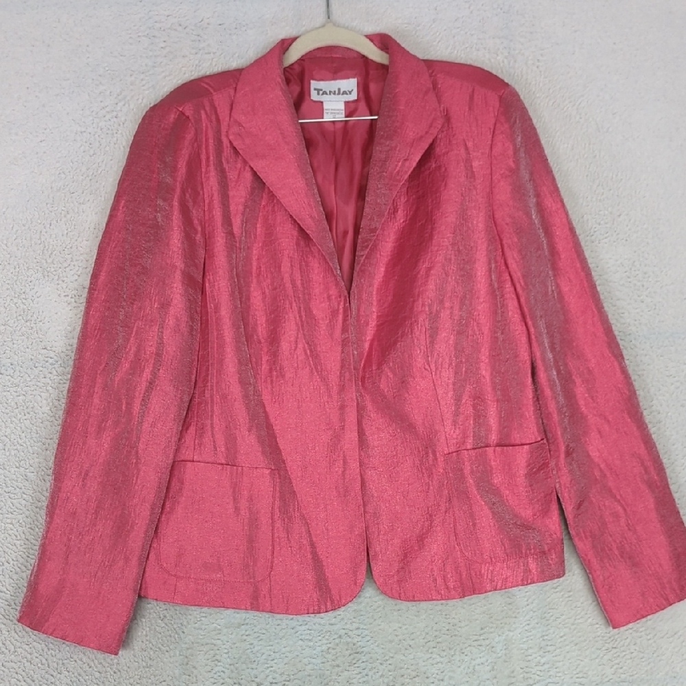 TanJay Women's Pink Metallic Vintage Blazer Jacket‎ Size 12
